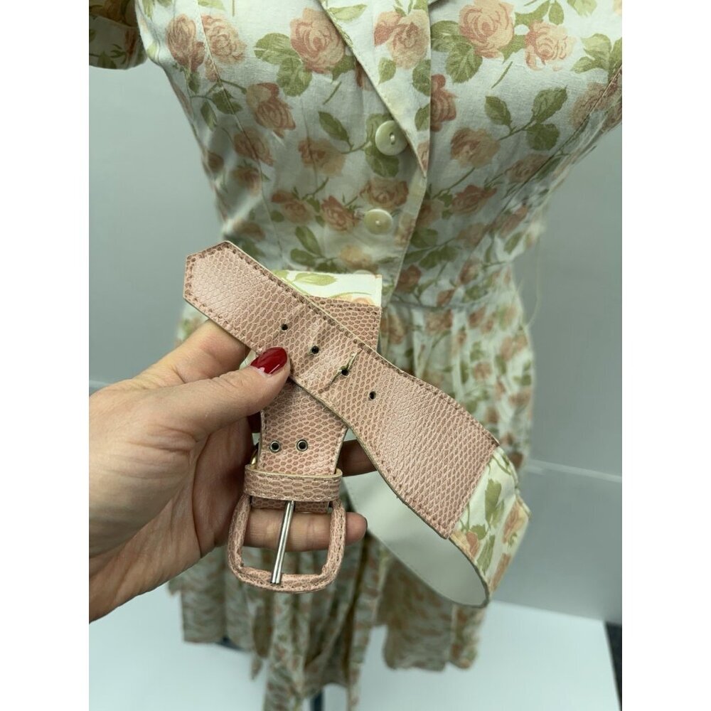 Katie vintage 1960s shirtwaist day dress pink green floral print Cotton USA Made - Picture 13 of 16